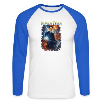 Nikola Portrait - Unisex Long Sleeve Baseball T-Shirt - white/royal blue - Front - Nik (191cm)