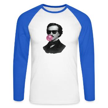Edgar Allan Poe avec du chewing-gum et des lunettes de soleil - T-shirt baseball manches longues Homme - blanc/bleu royal - Devant - Nik (191cm)
