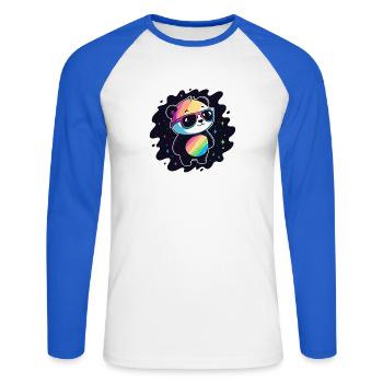 Panda Rainbow Galaxy Coole Brillen - Unisex Baseballshirt langarm - Weiß/Royalblau - Vorne - Nik (191cm)