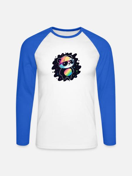 Panda Rainbow Galaxy Cool Glasses - Unisex Long Sleeve Baseball T-Shirt - white/royal blue