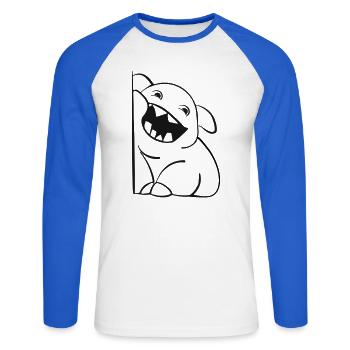 Petit monstre mignon - T-shirt baseball manches longues Homme - blanc/bleu royal - Devant - Nik (191cm)