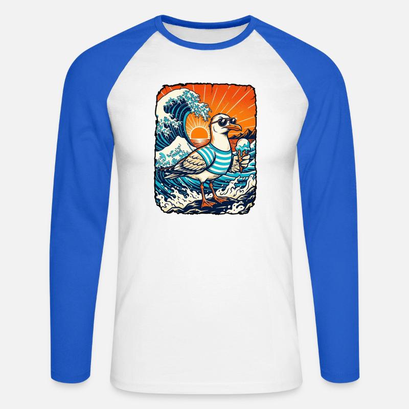 Möwe Eis Kawaii - Unisex Baseballshirt langarm - Weiß/Royalblau