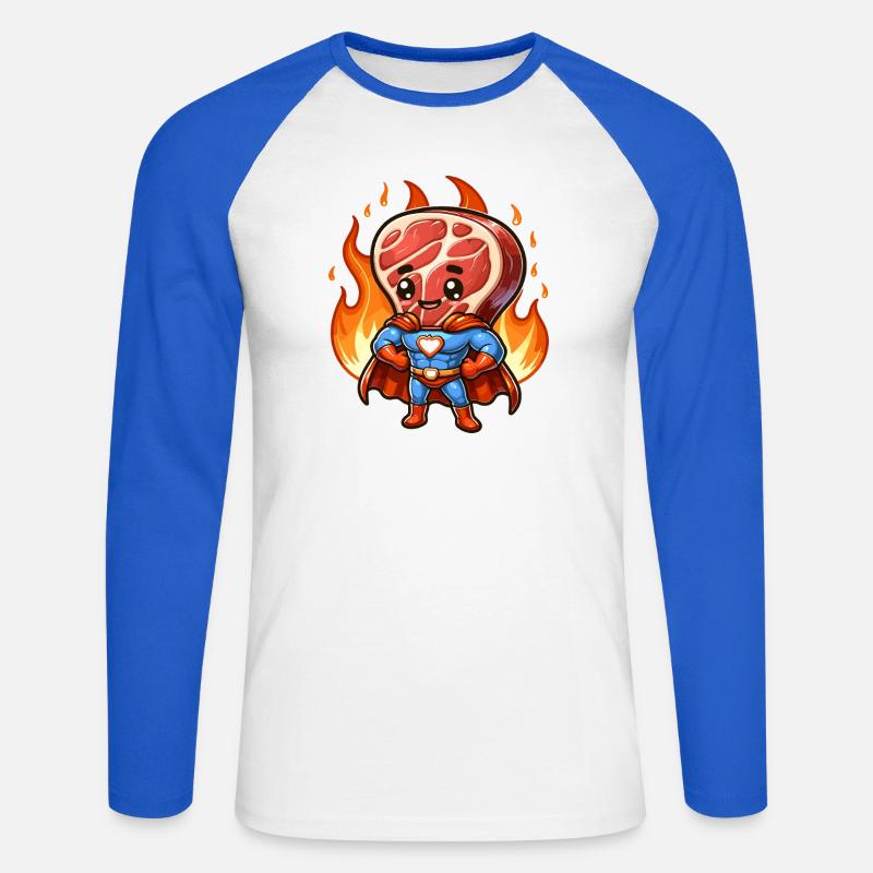 Cool Grill Supereroe Grill Grill BBQ Hero - Maglia da baseball a manica lunga da uomo - bianco/blu royal