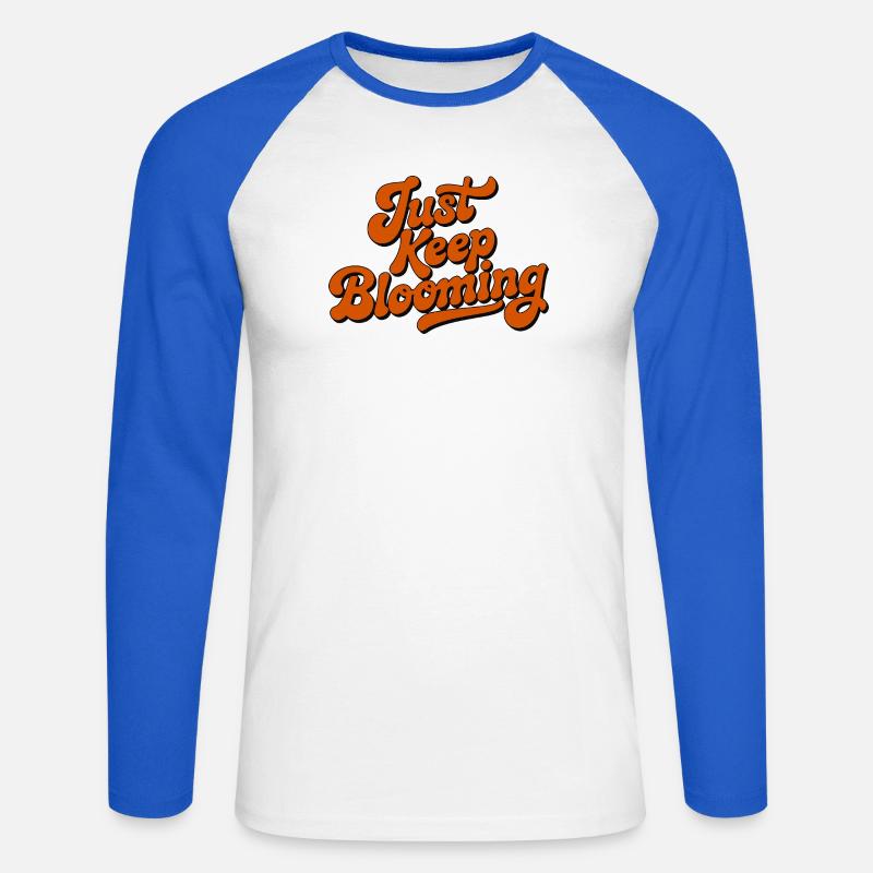 Just Keep Blooming Floral Script - Unisex Long Sleeve Baseball T-Shirt - white/royal blue