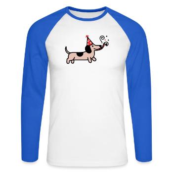 Party Dachshund Birthday Dog - Unisex Long Sleeve Baseball T-Shirt - white/royal blue - Front - Nik (191cm)