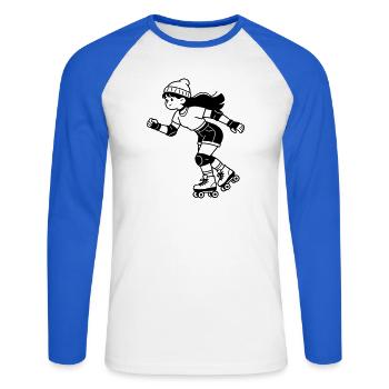 Rollschuhe - Unisex Baseballshirt langarm - Weiß/Royalblau - Vorne - Nik (191cm)