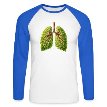 Lunge Natur Baum Design - Unisex Baseballshirt langarm - Weiß/Royalblau - Vorne - Nik (191cm)