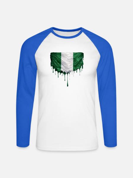 Nigerianische Flagge in buntem Farbauftrag - Unisex Baseballshirt langarm - Weiß/Royalblau