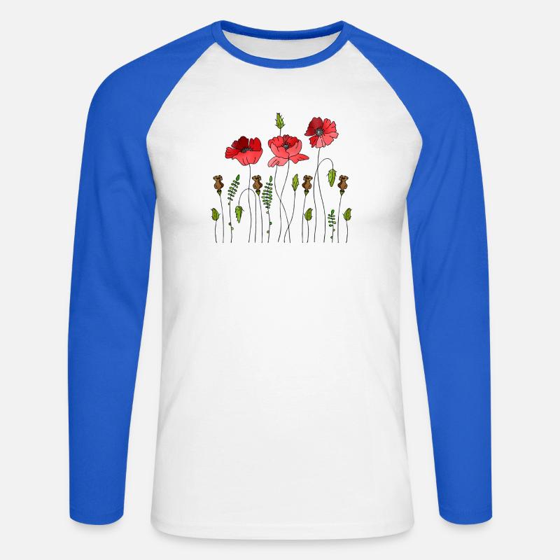 blomster - Langermet baseball-skjorte for menn - hvit/kongeblå