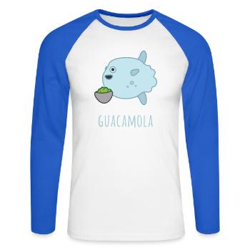 Mola Mola Guacamola - Unisex Baseballshirt langarm - Weiß/Royalblau - Vorne - Nik (191cm)