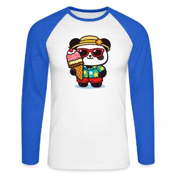 Panda Surf avec Glace - T-shirt baseball manches longues Homme - blanc/bleu royal - Devant - Nik (191cm)