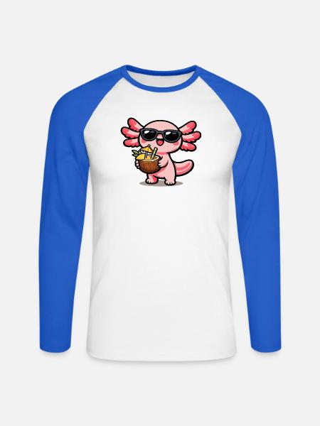 Axolotl Kokos-Kawaii mit Sonnenbrille - Unisex Baseballshirt langarm - Weiß/Royalblau