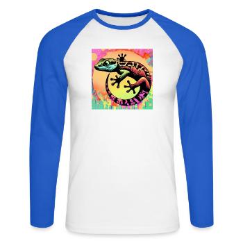Gecko - Unisex Long Sleeve Baseball T-Shirt - white/royal blue - Front - Nik (191cm)