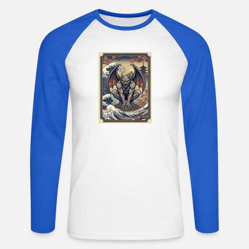 Gargoyle in stile ondulato giapponese - Maglia da baseball a manica lunga da uomo - bianco/blu royal