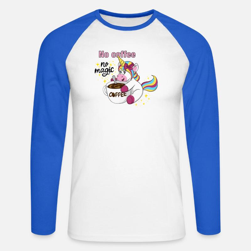 Caffè Unicorno Niente Caffè Niente Magia - Maglia da baseball a manica lunga da uomo - bianco/blu royal