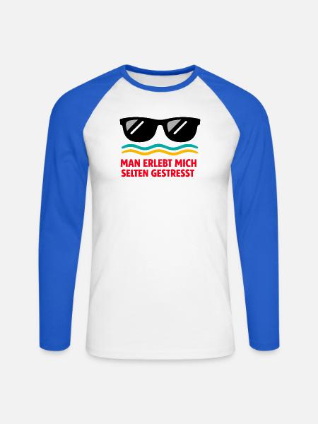 Selten gestresst: Humorvoller Stresswitz - Unisex Baseballshirt langarm - Weiß/Royalblau