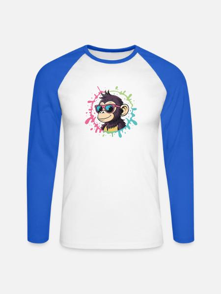Cartoon Monkey Splash bunte rosa Brille - Unisex Baseballshirt langarm - Weiß/Royalblau