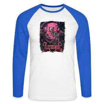 Tropical Skeleton Sunset - Unisex Long Sleeve Baseball T-Shirt - white/royal blue - Front - Nik (191cm)