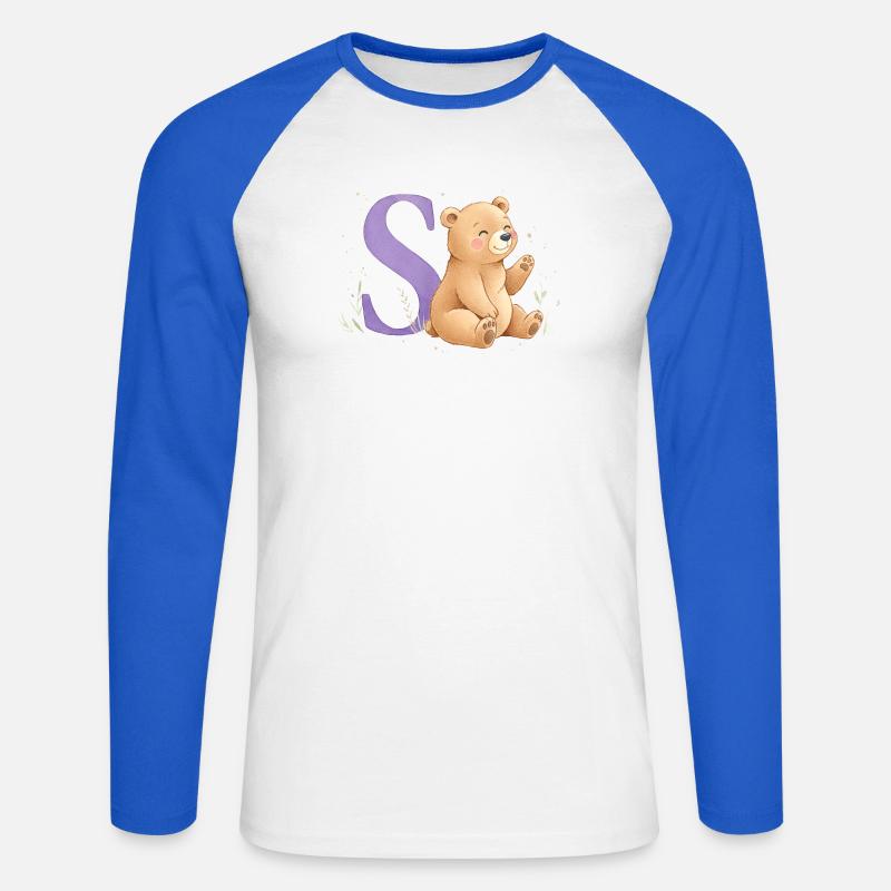 S Bär Alphabetsbild mit Teddybär - Unisex Baseballshirt langarm - Weiß/Royalblau