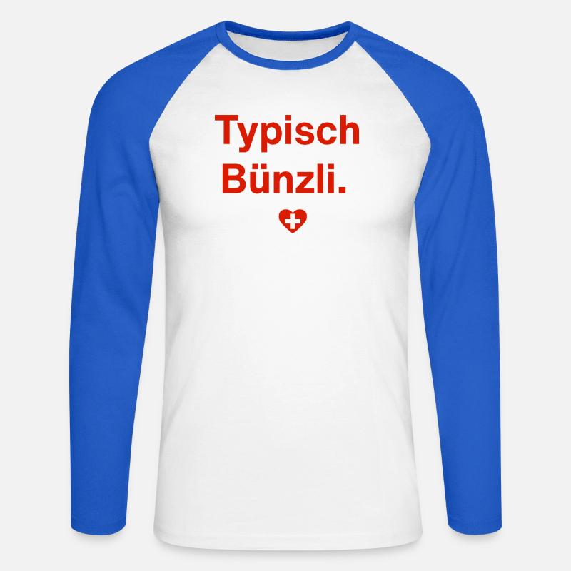 Typisch Bünzli. – Schweizer Minimal-Design - Unisex Baseballshirt langarm - Weiß/Royalblau