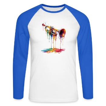 Trompette avec de la peinture qui goutte - T-shirt baseball manches longues Homme - blanc/bleu royal - Devant - Nik (191cm)