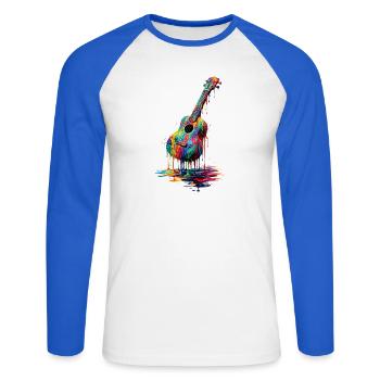 Ukulele mit tropfender Farbe - Unisex Baseballshirt langarm - Weiß/Royalblau - Vorne - Nik (191cm)