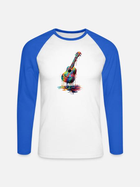 Ukulele med dryppende maling - Langærmet herre-baseballshirt - hvid/kongeblå