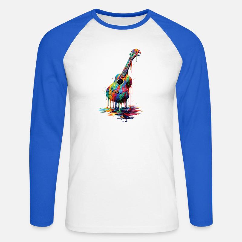 Ukulele with dripping paint - Unisex Long Sleeve Baseball T-Shirt - white/royal blue