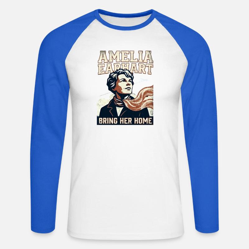 Amelia Earhart – Bring Her Home - Unisex Long Sleeve Baseball T-Shirt - white/royal blue