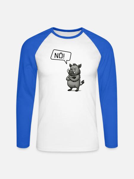 Nö! Wildschwein – Bockiger Keiler Statement - Unisex Baseballshirt langarm - Weiß/Royalblau