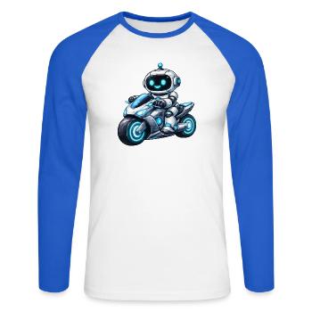 Robot on motorcycle - Unisex Long Sleeve Baseball T-Shirt - white/royal blue - Front - Nik (191cm)