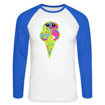 Retro Eis Vintage Kinder Kind 60er  - Unisex Baseballshirt langarm - Weiß/Royalblau - Vorne - Nik (191cm)