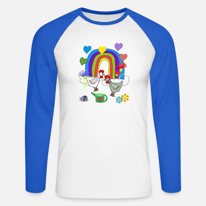 Kinder Fantasy Regenbogen Blumen Hühner  - Unisex Baseballshirt langarm - Weiß/Royalblau