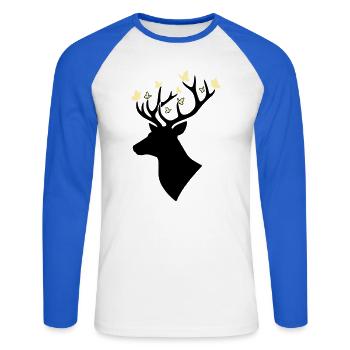 Jaune papillon tête de cerf - T-shirt baseball manches longues Homme - blanc/bleu royal - Devant - Nik (191cm)