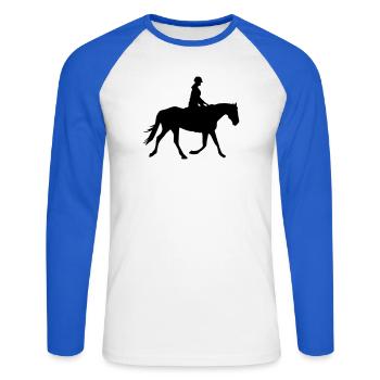 Reiterin  - Unisex Baseballshirt langarm - Weiß/Royalblau - Vorne - Nik (191cm)
