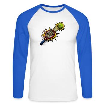 Étymologie Tennis - T-shirt baseball manches longues Homme - blanc/bleu royal - Devant - Nik (191cm)