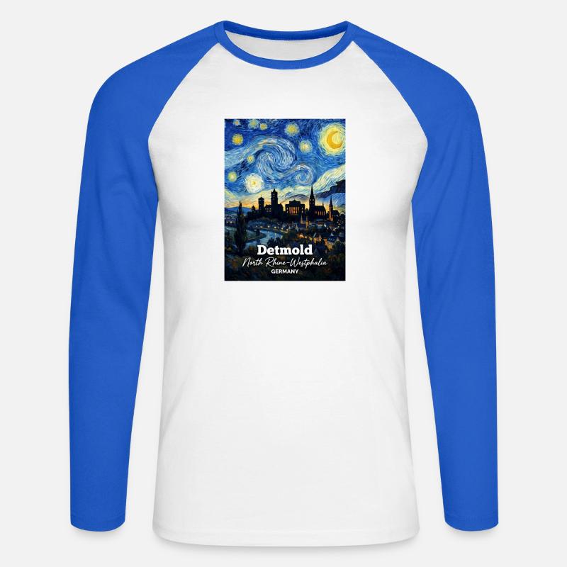 Detmold, Germania, Notte Stellata - Maglia da baseball a manica lunga da uomo - bianco/blu royal
