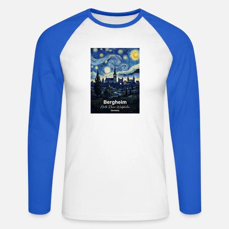 Bergheim, Germania Notte Stellata - Maglia da baseball a manica lunga da uomo - bianco/blu royal