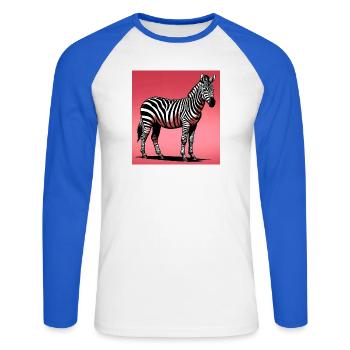 Zebra - Unisex Baseballshirt langarm - Weiß/Royalblau - Vorne - Nik (191cm)