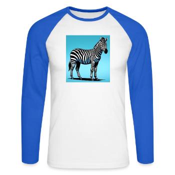 Zebra - Unisex Baseballshirt langarm - Weiß/Royalblau - Vorne - Nik (191cm)