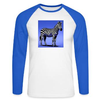 Zebra - Unisex Baseballshirt langarm - Weiß/Royalblau - Vorne - Nik (191cm)