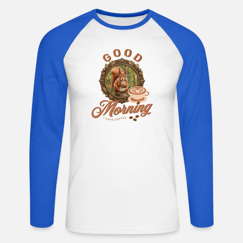 Morgenkaffee mit Eichhörnchen - Unisex Baseballshirt langarm - Weiß/Royalblau