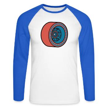 Skateboard Rolle Longboard - Unisex Baseballshirt langarm - Weiß/Royalblau - Vorne - Nik (191cm)