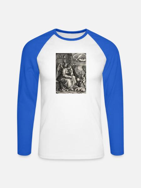 Melencolia I von Albrecht Dürer - Unisex Baseballshirt langarm - Weiß/Royalblau
