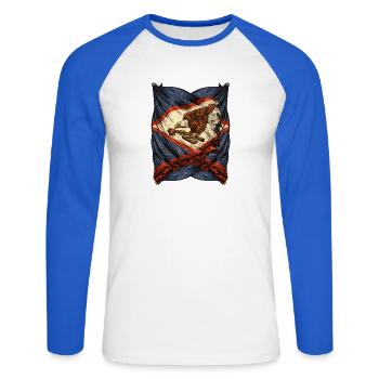 Vintage Adler Flagge Emblem mit Gewehr - Unisex Baseballshirt langarm - Weiß/Royalblau - Vorne - Nik (191cm)