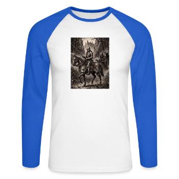 Knight Death and the Devil by Albrecht Dürer - Unisex Long Sleeve Baseball T-Shirt - white/royal blue - Front - Nik (191cm)