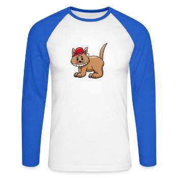 Chat drôle drôle de chat adolescent - T-shirt baseball manches longues Homme - blanc/bleu royal - Devant - Nik (191cm)
