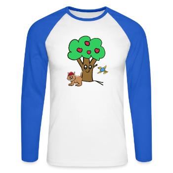 Apfelbaum Katze Vogel Kinder Garten Natur - Unisex Baseballshirt langarm - Weiß/Royalblau - Vorne - Nik (191cm)