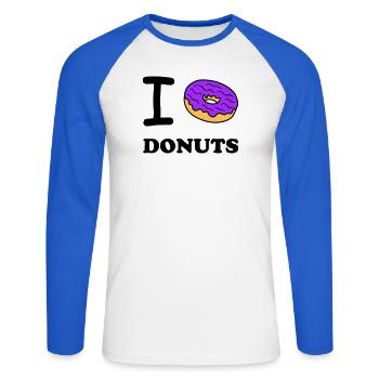 i love donuts - Unisex Long Sleeve Baseball T-Shirt - white/royal blue - Front - Nik (191cm)
