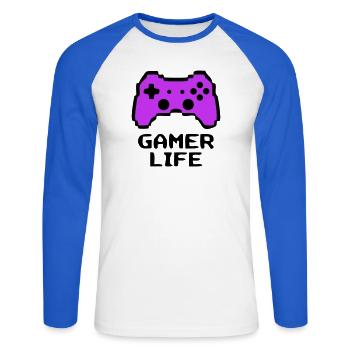 Knalliger Gamer Life Controller - Unisex Baseballshirt langarm - Weiß/Royalblau - Vorne - Nik (191cm)
